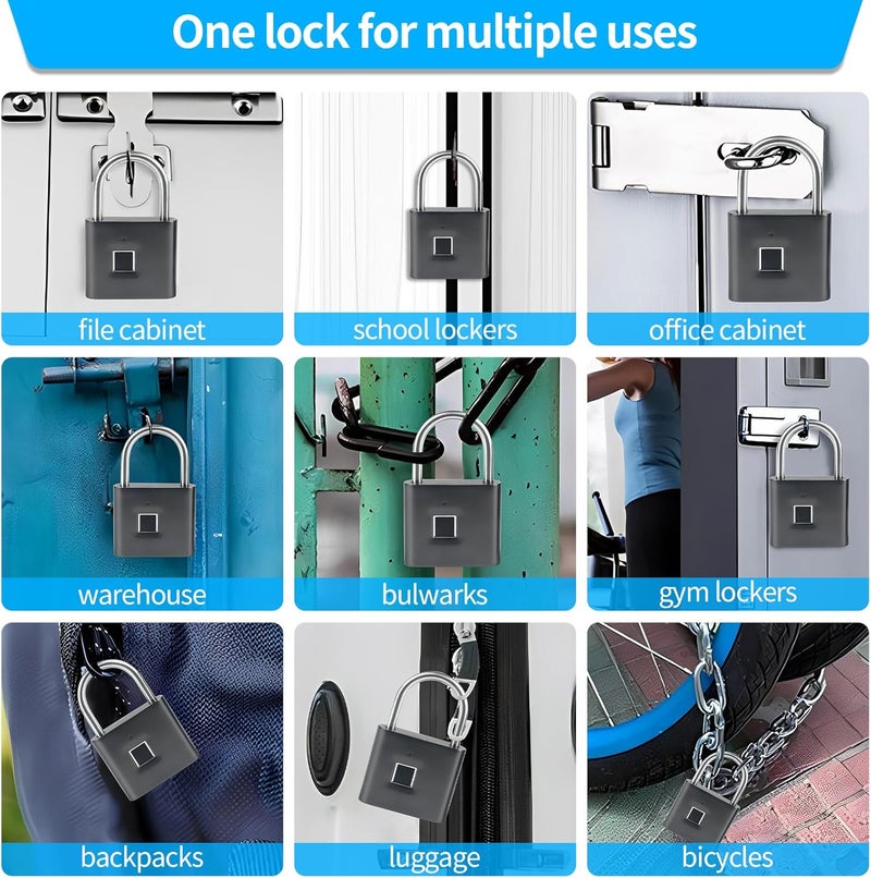 KENRONE Fingerprint Padlock with Emergency Key, IP66 Waterproof and Rustproof, Outdoor Indoor Universal Smart Lock for Warehouses, Gym, Schools, Homes, Office Cabinets - Image 5